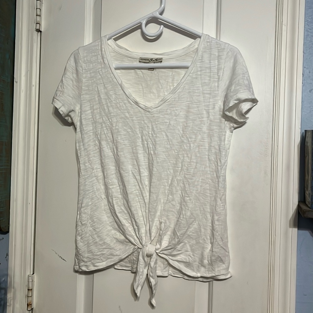 Express One Eleven size XSMALL white tie front short sleeve t-shirt. LIKE NEW